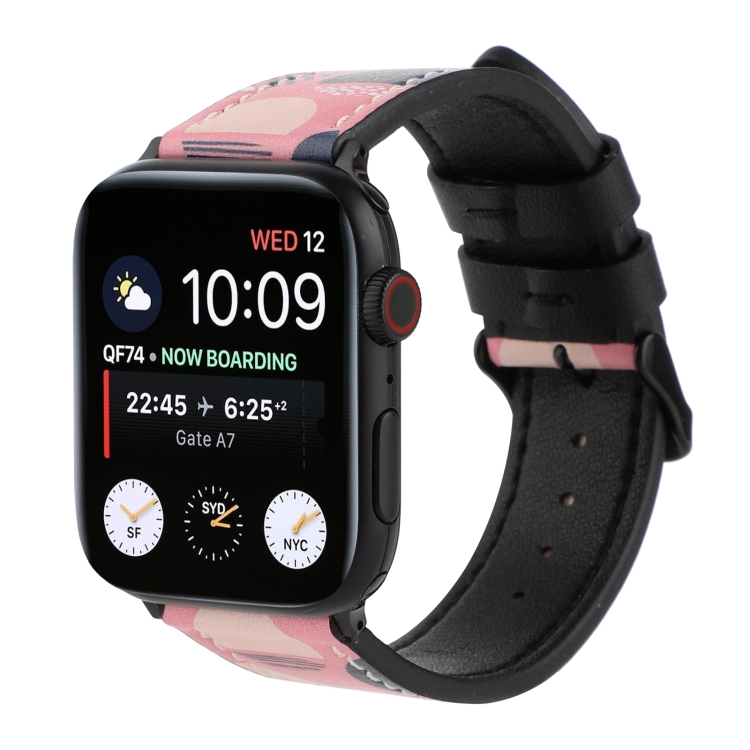 Printed Leather Watch Band For Apple Watch Series 9&8&7 41mm / SE 3&SE 2&6&SE&5&4 40mm / 3&2&1 38mm(M)