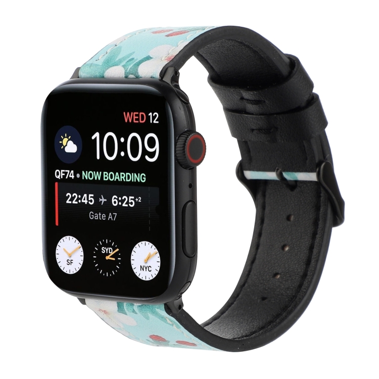Printed Leather Watch Band For Apple Watch Series 9&8&7 41mm / SE 3&SE 2&6&SE&5&4 40mm / 3&2&1 38mm(N)