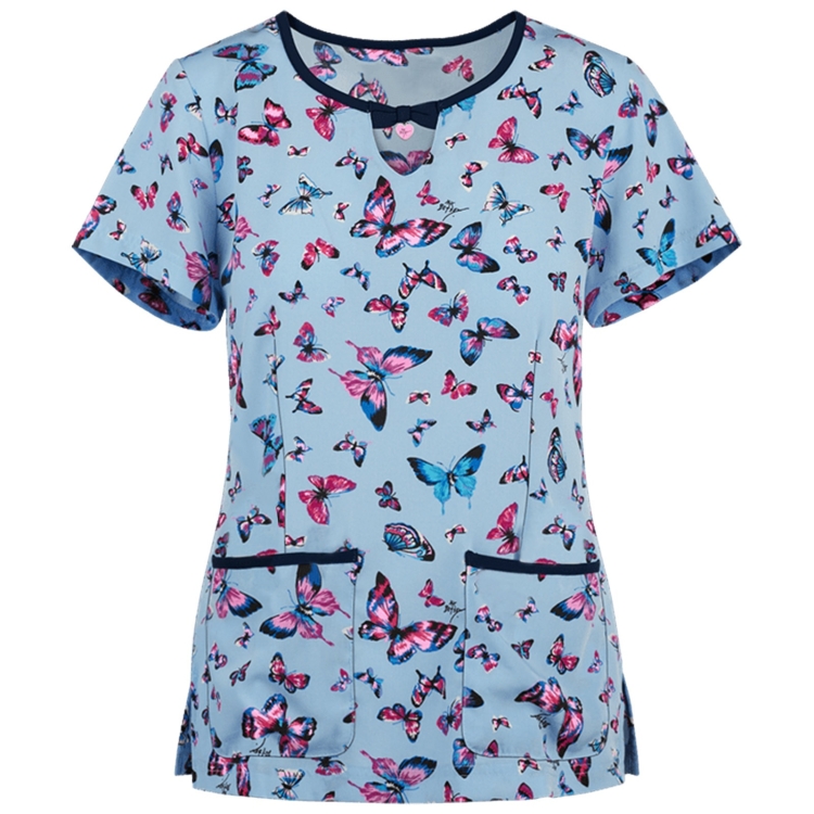 Printed Round Neck Slim-fit Nurse Uniform T-shirt (Color:Light Blue Size:L)