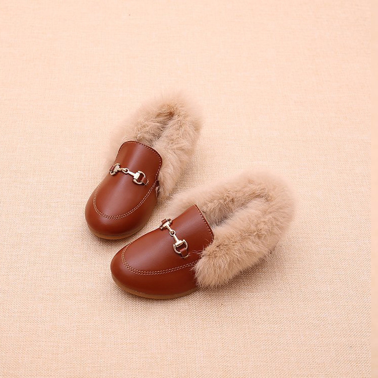 PU Leather And Cashmere Warm Single Shoes Casual Shoes for Girls, Size: 35 Yards 20.7cm(Yellow)