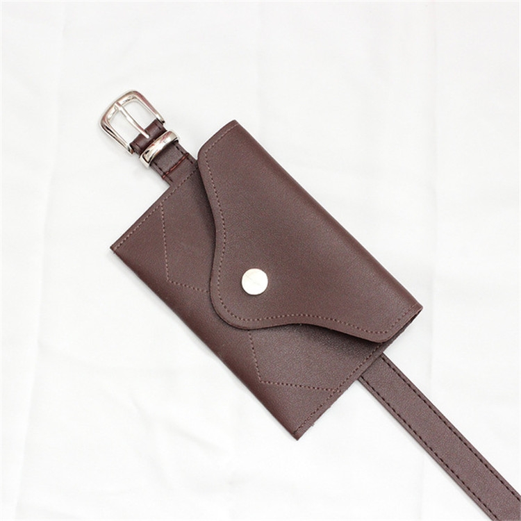 PU Leather Belt for Women, with Removable Mini Phone Bag, Size:105 x 2.4cm(Coffee+Silver Buckle)