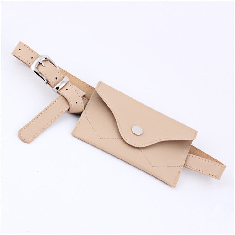PU Leather Belt for Women, with Removable Mini Phone Bag, Size:105 x 2.4cm(Khaki+Silver Buckle)