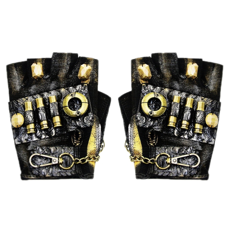 Punk Biker Half Finger Gloves Halloween Accessories(L)