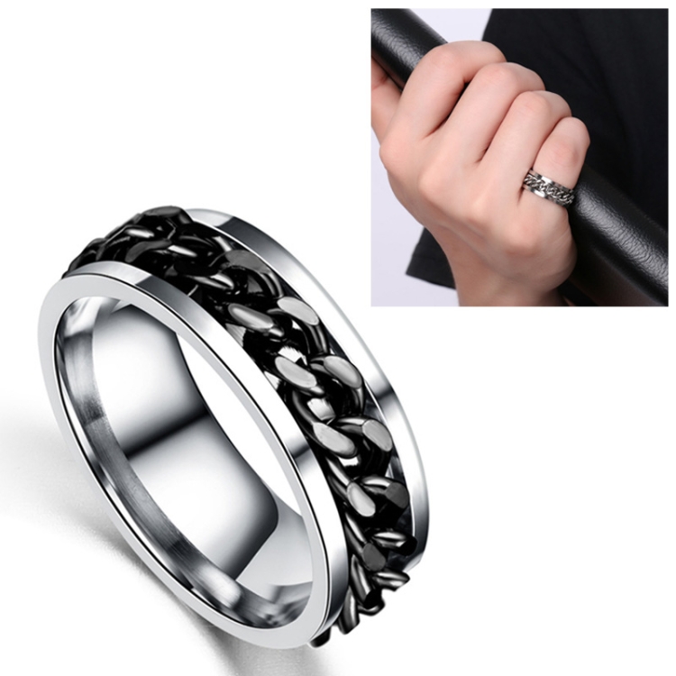 Punk Rock Stainless Steel Rotatable Chain Rings, Ring Size:10(Black)