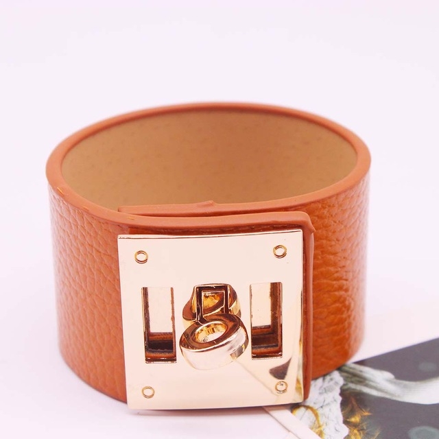 Punk Wide Leather Bracelets Bangles for Women Cuff Bracelet (Brown)