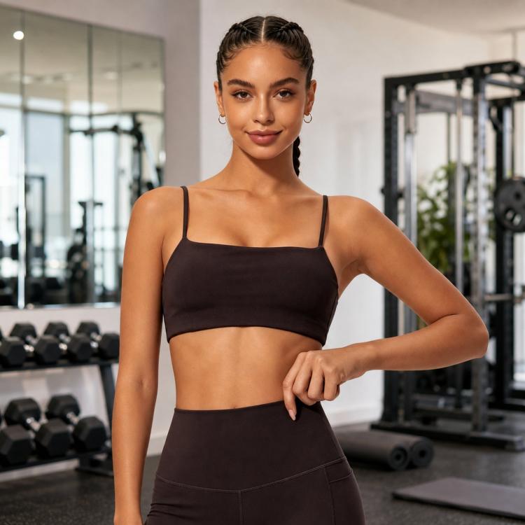 Quick-Dry Strap Yoga Top Women Backless Sports Bra & Fitness Top, Size: S(Dark Brown)