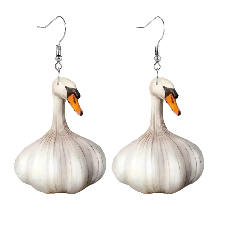 Quirky Garlic Duck Ear Studs Ladies Stylish Holiday Animal Earrings, Style: Single Sided Pattern