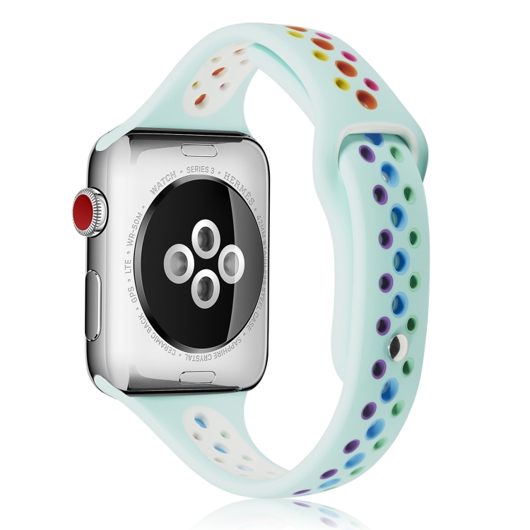 Rainbow Silicone Watch Band For Apple Watch Series 9&8&7 41mm / SE 3&SE 2&6&SE&5&4 40mm / 3&2&1 38mm(Sapphire Blue)