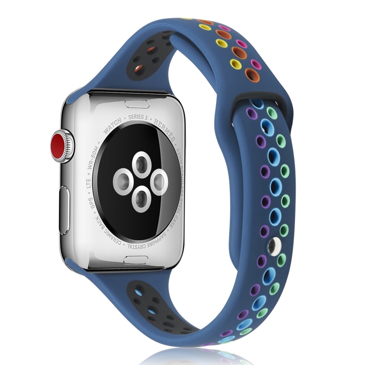 Rainbow Silicone Watch Band For Apple Watch Ultra 49mm&Watch Ultra 2 49mm / Series 9&8&7 45mm / SE 3&SE 2&6&SE&5&4 44mm / 3&2&1 42mm(Blue)