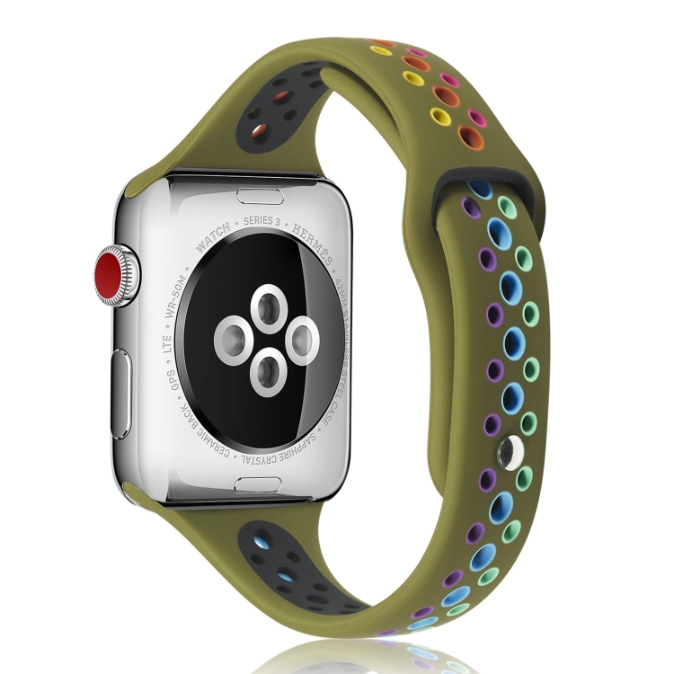 Rainbow Silicone Watch Band For Apple Watch Ultra 49mm&Watch Ultra 2 49mm / Series 9&8&7 45mm / SE 3&SE 2&6&SE&5&4 44mm / 3&2&1 42mm(Olive Green)