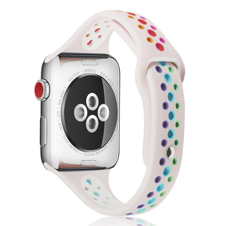 Rainbow Silicone Watch Band For Apple Watch Ultra 49mm&Watch Ultra 2 49mm / Series 9&8&7 45mm / SE 3&SE 2&6&SE&5&4 44mm / 3&2&1 42mm(Pink)