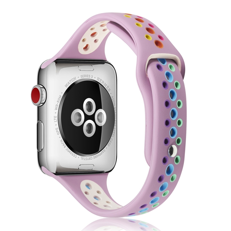 Rainbow Silicone Watch Band For Apple Watch Ultra 49mm&Watch Ultra 2 49mm / Series 9&8&7 45mm / SE 3&SE 2&6&SE&5&4 44mm / 3&2&1 42mm(Purple)