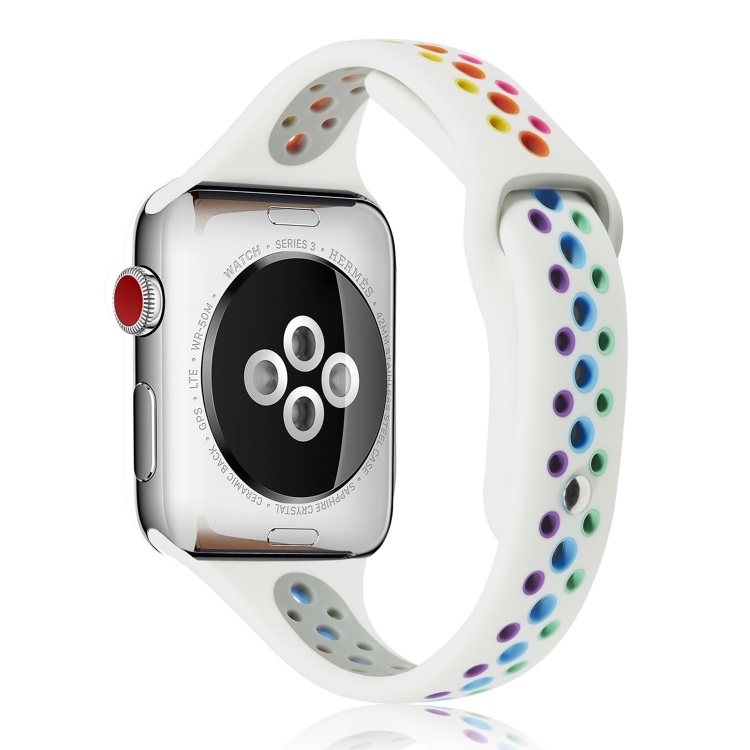 Rainbow Silicone Watch Band For Apple Watch Ultra 49mm&Watch Ultra 2 49mm / Series 9&8&7 45mm / SE 3&SE 2&6&SE&5&4 44mm / 3&2&1 42mm(White)