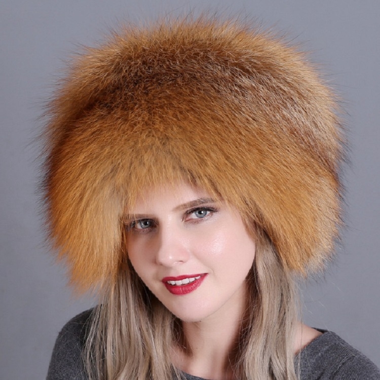 Red Ladies Winter Thick Warm Fur Bomber Hat with Tail, Size:52-60cm
