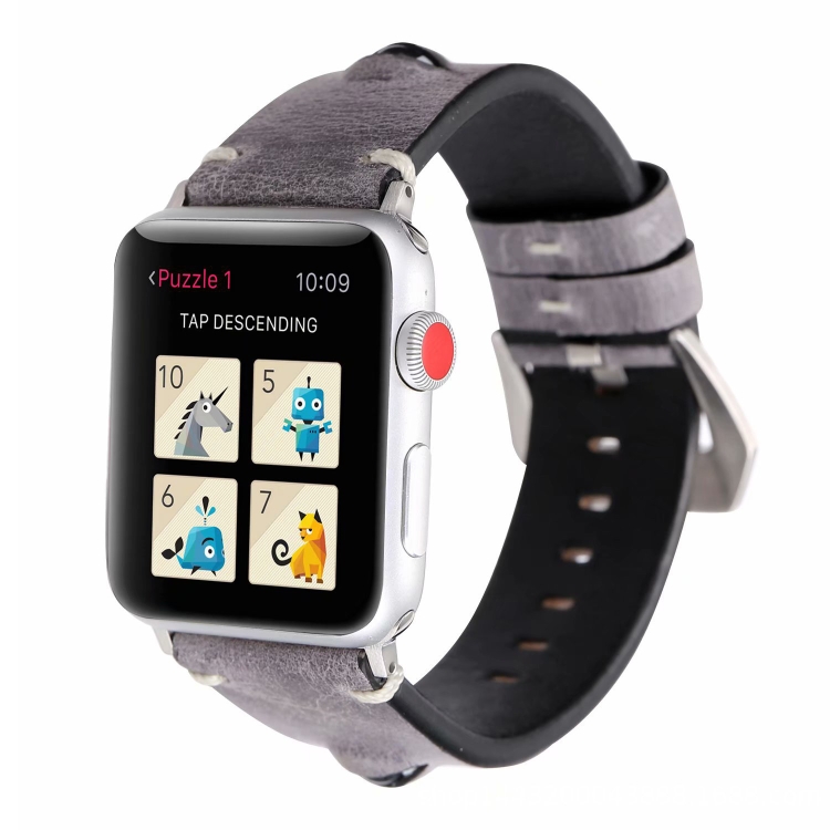 Retro Big Eyes Leather Watch Band For Apple Watch Series 9&8&7 41mm / SE 3&SE 2&6&SE&5&4 40mm / 3&2&1 38mm(Gray)
