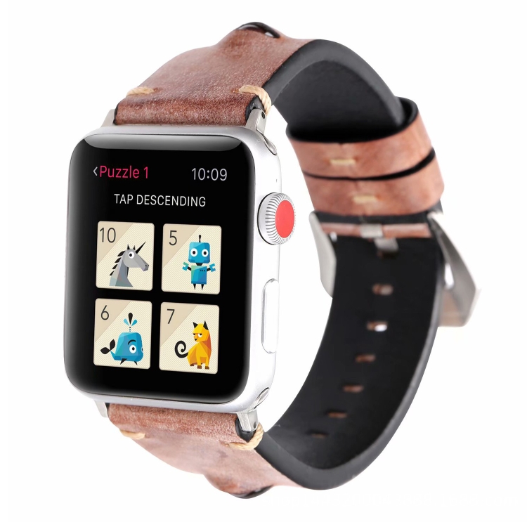 Retro Big Eyes Leather Watch Band For Apple Watch Series 9&8&7 41mm / SE 3&SE 2&6&SE&5&4 40mm / 3&2&1 38mm(Meat Meal)