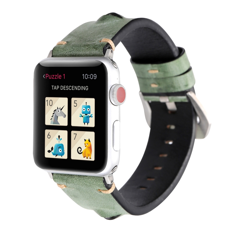 Retro Big Eyes Leather Watch Band For Apple Watch Ultra 49mm&Watch Ultra 2 49mm / Series 9&8&7 45mm / SE 3&SE 2&6&SE&5&4 44mm / 3&2&1 42mm(Green)