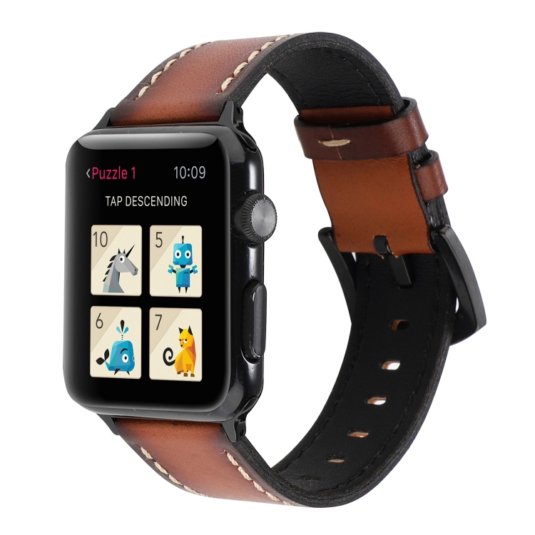 Retro Head-layer Cowhide Genuine Leather Watch Band For Apple Watch Ultra 49mm&Watch Ultra 2 49mm / Series 9&8&7 45mm / SE 3&SE 2&6&SE&5&4 44mm / 3&2&1 42mm(Dark Brown)
