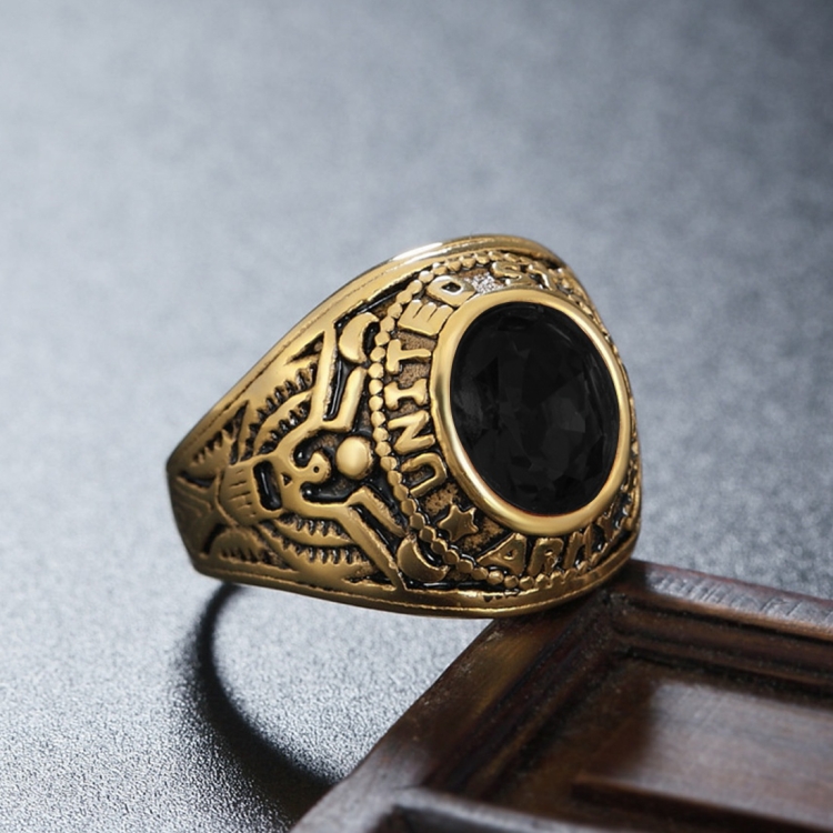 Retro Round Gemstone Carved Soldier Army Military Titanium Steel Ring for Men, US Size: 11, Diameter: 20.7mm, Perimeter: 65mm(Black)