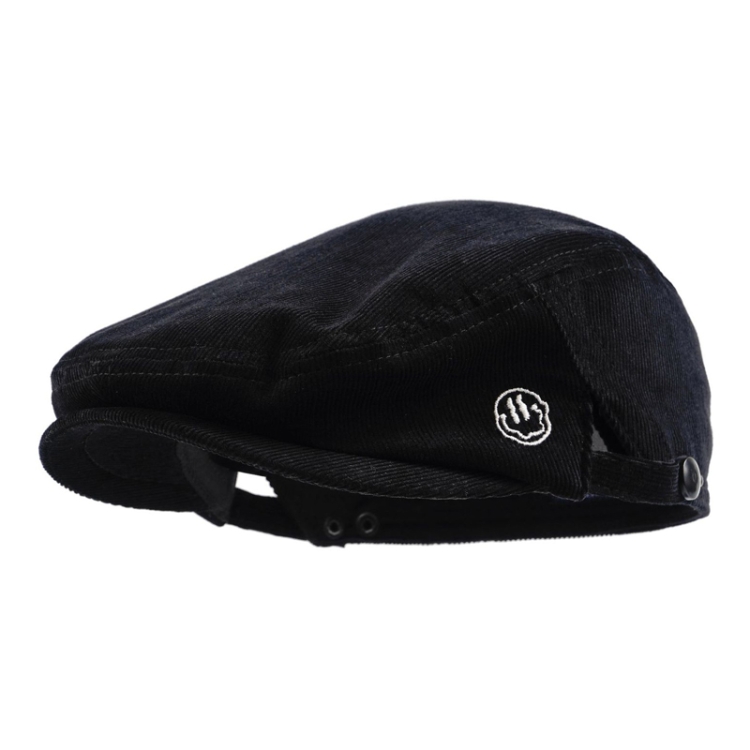 Reverse Letter Beret Corduroy Street Retro Hat(Black)