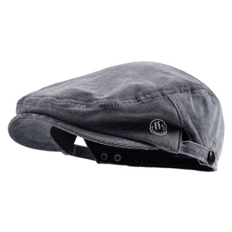 Reverse Letter Beret Corduroy Street Retro Hat(Grey)