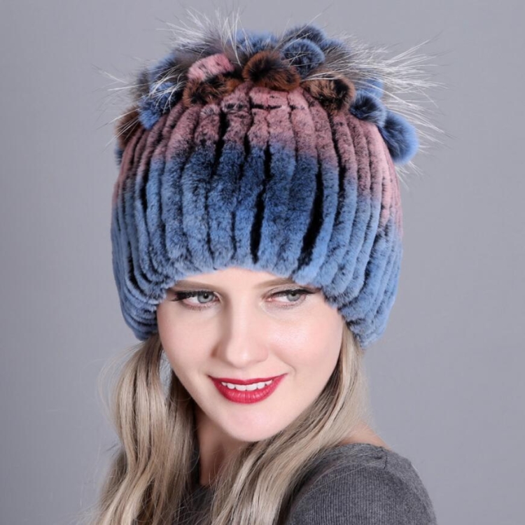 Rex Rabbit Fur Woven Female Models Leather Warm Thickening Colorful Knit Hat(Color24)