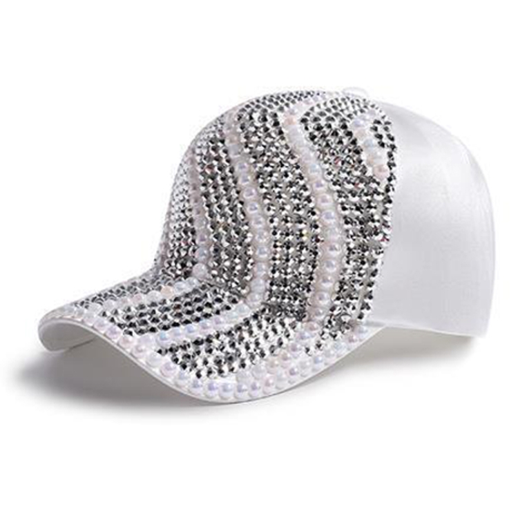 Rhinestone Personality Cap Women Spring And Summer Baseball Cap All-Match Hat, Size:M(56-58cm)(White)
