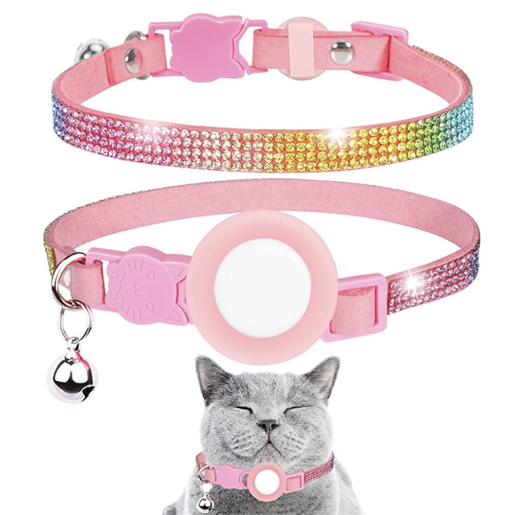 Rhinestone Pet Collar with Bell for AirTag 2nd Gen / AirTag 1st  GenTracker Case(Color Diamond Pink)