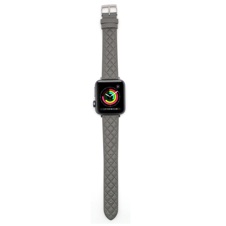 Rhombus Top Layer Cowhide Leather Watch Band For Apple Watch Series 10 42mm / 9&8&7 41mm / SE 3&SE 2&6&SE&5&4 40mm / 3&2&1 38mm (Grey)