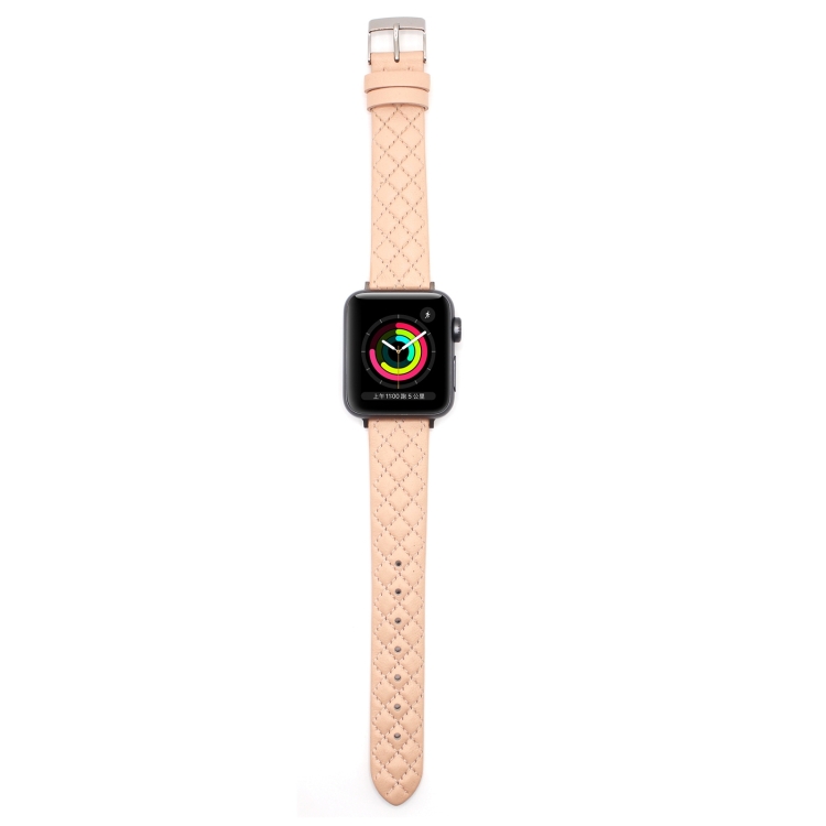 Rhombus Top Layer Cowhide Leather Watch Band For Apple Watch Ultra 49mm&Watch Ultra 2 49mm / Series 10 46mm / 9&8&7 45mm / SE 3&SE 2&6&SE&5&4 44mm / 3&2&1 42mm (Pink)