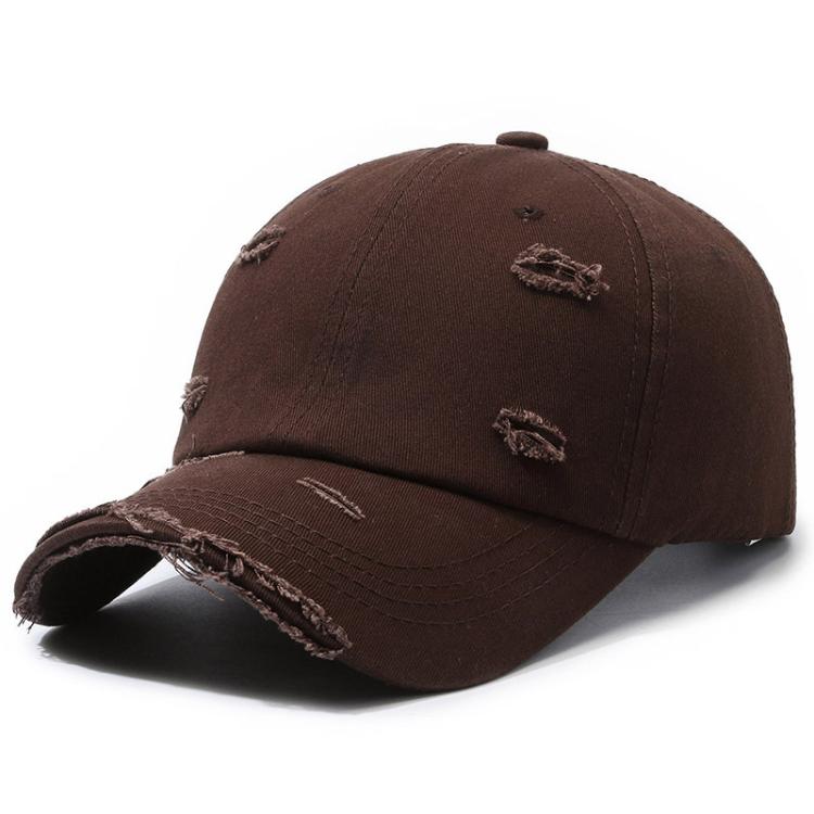 Ripped Baseball Cap Solid Color Distressed Casual Sun Hat, Color: Coffee Brown