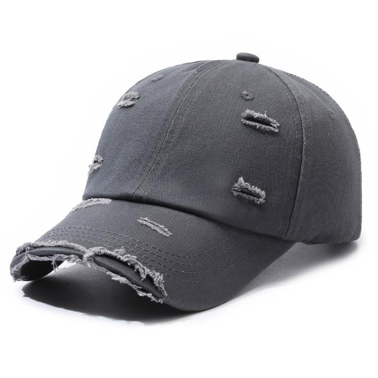 Ripped Baseball Cap Solid Color Distressed Casual Sun Hat, Color: Gray