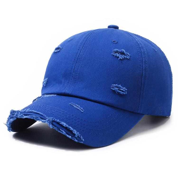 Ripped Baseball Cap Solid Color Distressed Casual Sun Hat, Color: Royal Blue