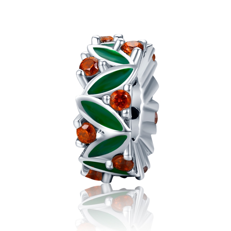 S925 Pure Silver Christmas Leaves Inlaid With Red Gemstone Accessories
