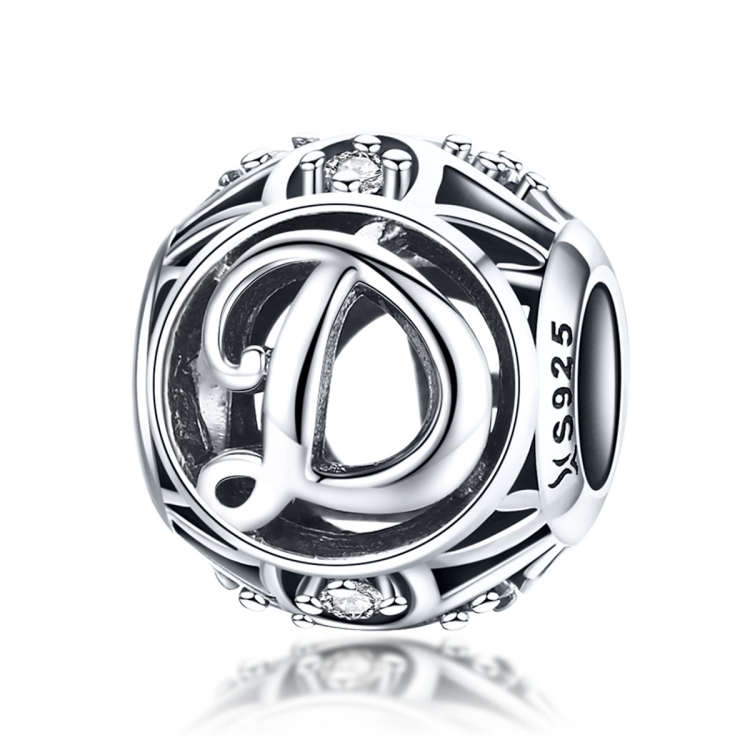 S925 Sterling Silver 26 English Letter Beads DIY Bracelet Necklace Accessories, Style:D