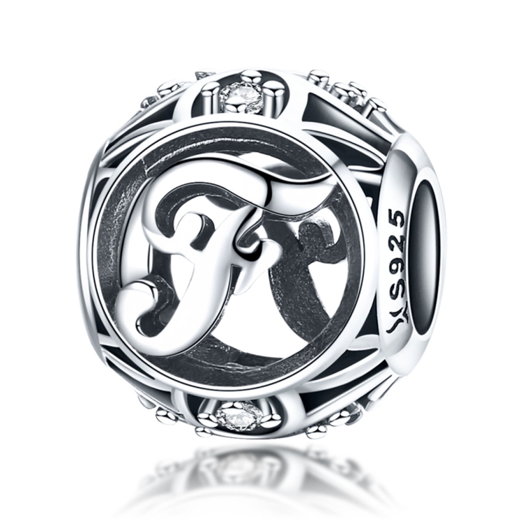 S925 Sterling Silver 26 English Letter Beads DIY Bracelet Necklace Accessories, Style:F