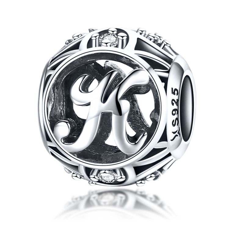 S925 Sterling Silver 26 English Letter Beads DIY Bracelet Necklace Accessories, Style:K