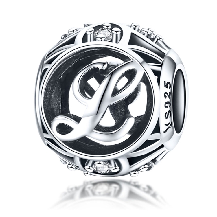 S925 Sterling Silver 26 English Letter Beads DIY Bracelet Necklace Accessories, Style:L