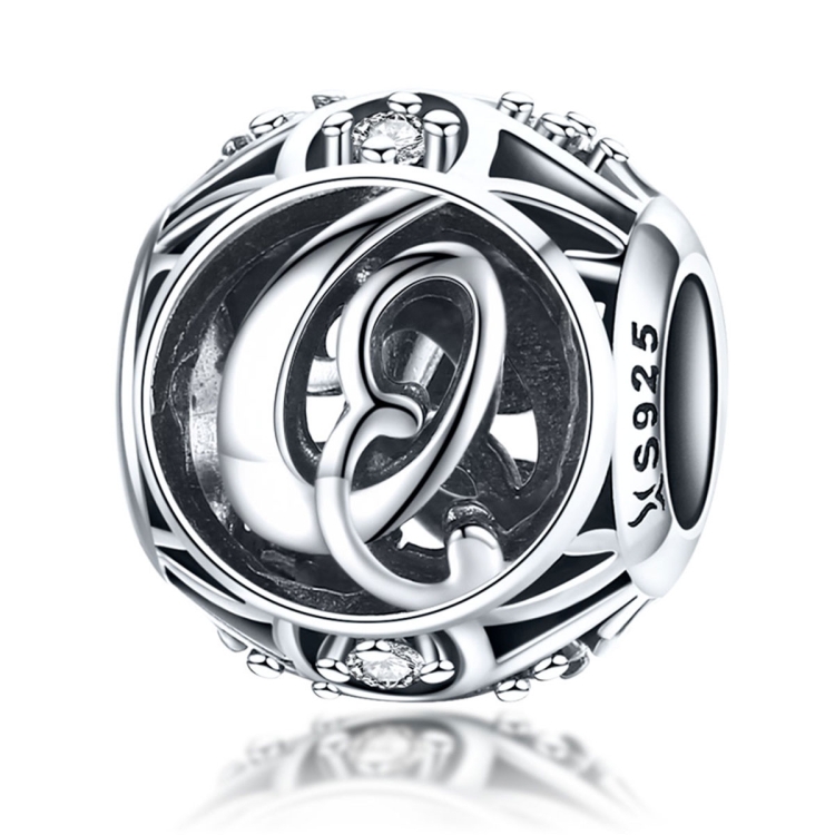 S925 Sterling Silver 26 English Letter Beads DIY Bracelet Necklace Accessories, Style:Q