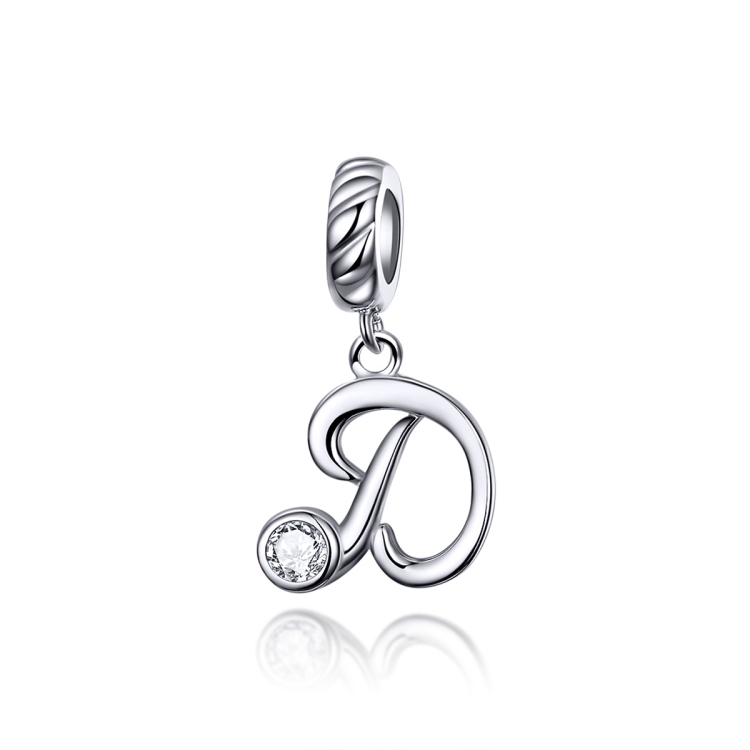 S925 Sterling Silver 26 English Letter Pendant DIY Bracelet Necklace Accessories, Style:D