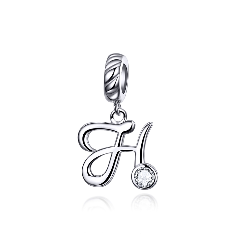 S925 Sterling Silver 26 English Letter Pendant DIY Bracelet Necklace Accessories, Style:H