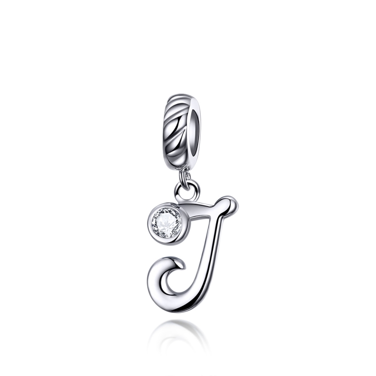 S925 Sterling Silver 26 English Letter Pendant DIY Bracelet Necklace Accessories, Style:J