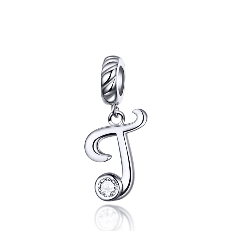 S925 Sterling Silver 26 English Letter Pendant DIY Bracelet Necklace Accessories, Style:T