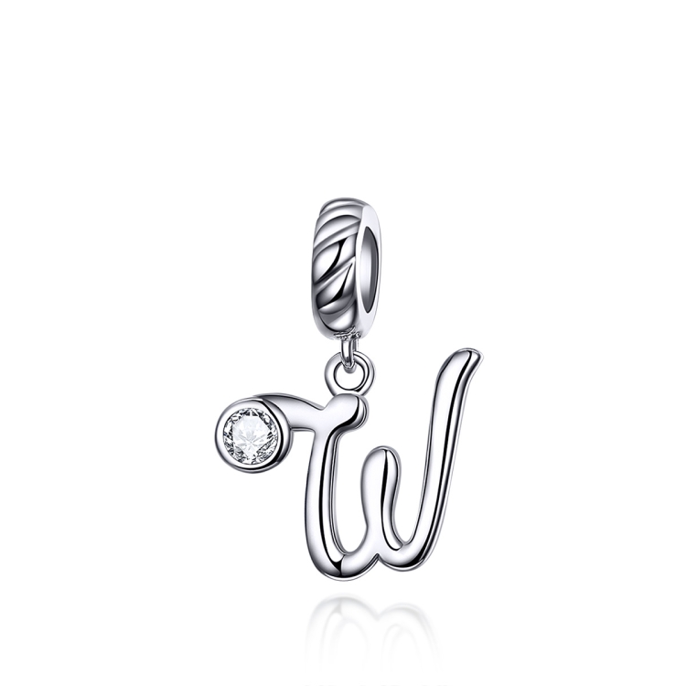 S925 Sterling Silver 26 English Letter Pendant DIY Bracelet Necklace Accessories, Style:W