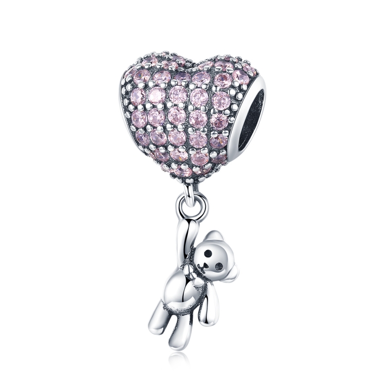 S925 Sterling Silver Bear Balloon Heart-shaped Inlaid Zirconium Diamond DIY Bead Bracelet Accessories, Style:Bead