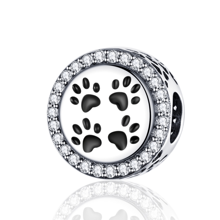 S925 Sterling Silver Black Pet Paw Print Beads DIY Bracelet Necklace Accessories