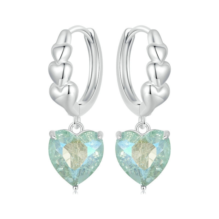 S925 Sterling Silver Blue Green Ice Zirconium Heart Shaped Women Earrings(SCE1706)