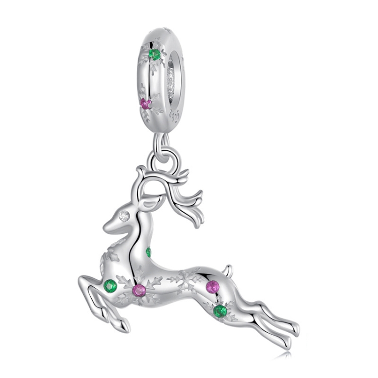 S925 Sterling Silver Christmas Smart Elk Pendant Jewelry Beads(BSC1066)