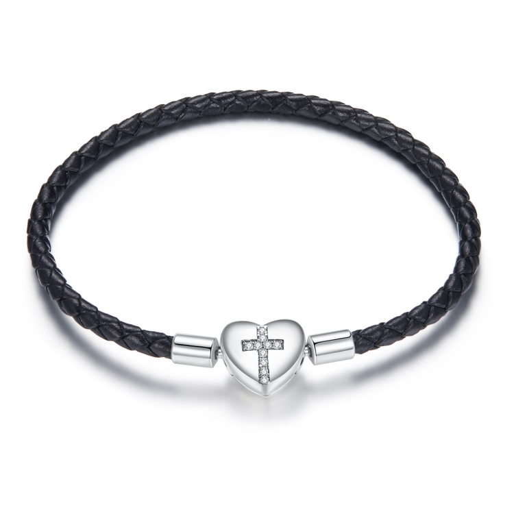 S925 Sterling Silver Cross Braided Rope Women Bracelet Jewelry, Size:17cm