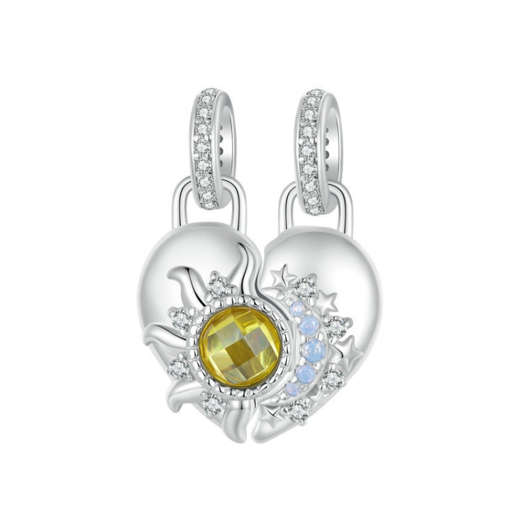 S925 Sterling Silver DIY Detachable Sun Moon Heart Pendant(BSC1034)